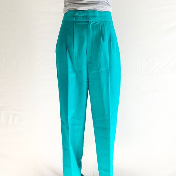 Vintage Pants - Vintage 80s Fundamental Things Pleated Trousers Turquoise High Waist Size 10